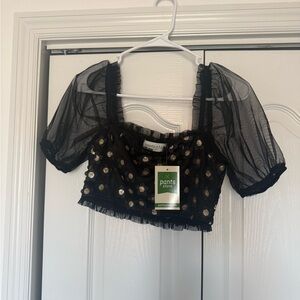 Pants Store Black Floral Sheer Crop Top